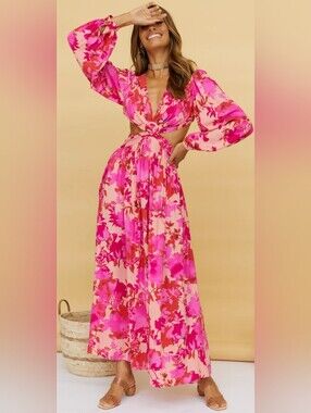 NWOT! Fall Floral Boho Rayon All About May Anthro Women's Cutout Midi Dress XS/2